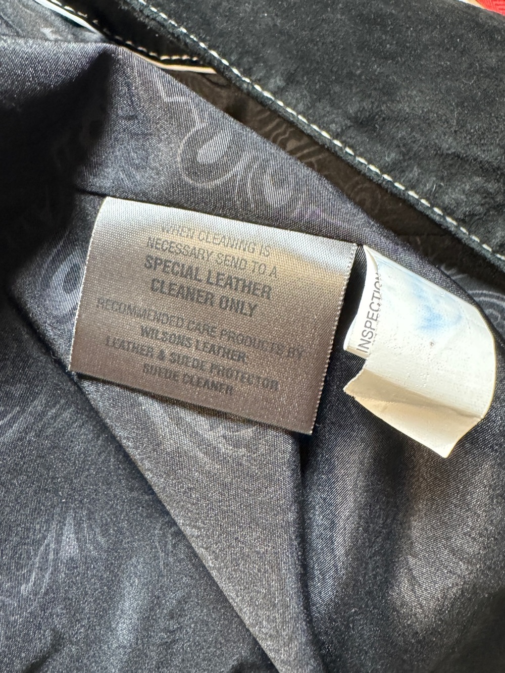Wilson's Maxima 100% Leather Black Suede Long Coat Jacket Contrast Stitch L - Picture 7 of 9